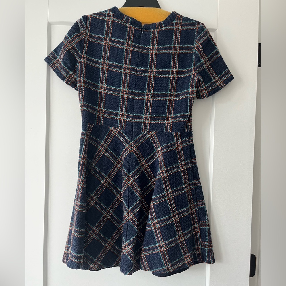 Shoshanna Navy Plaid Short-Sleeve Fit & Flare Dress